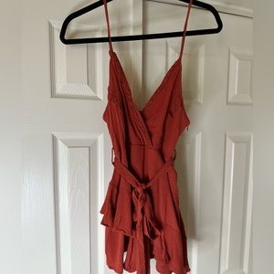 strap romper with shorts & tie